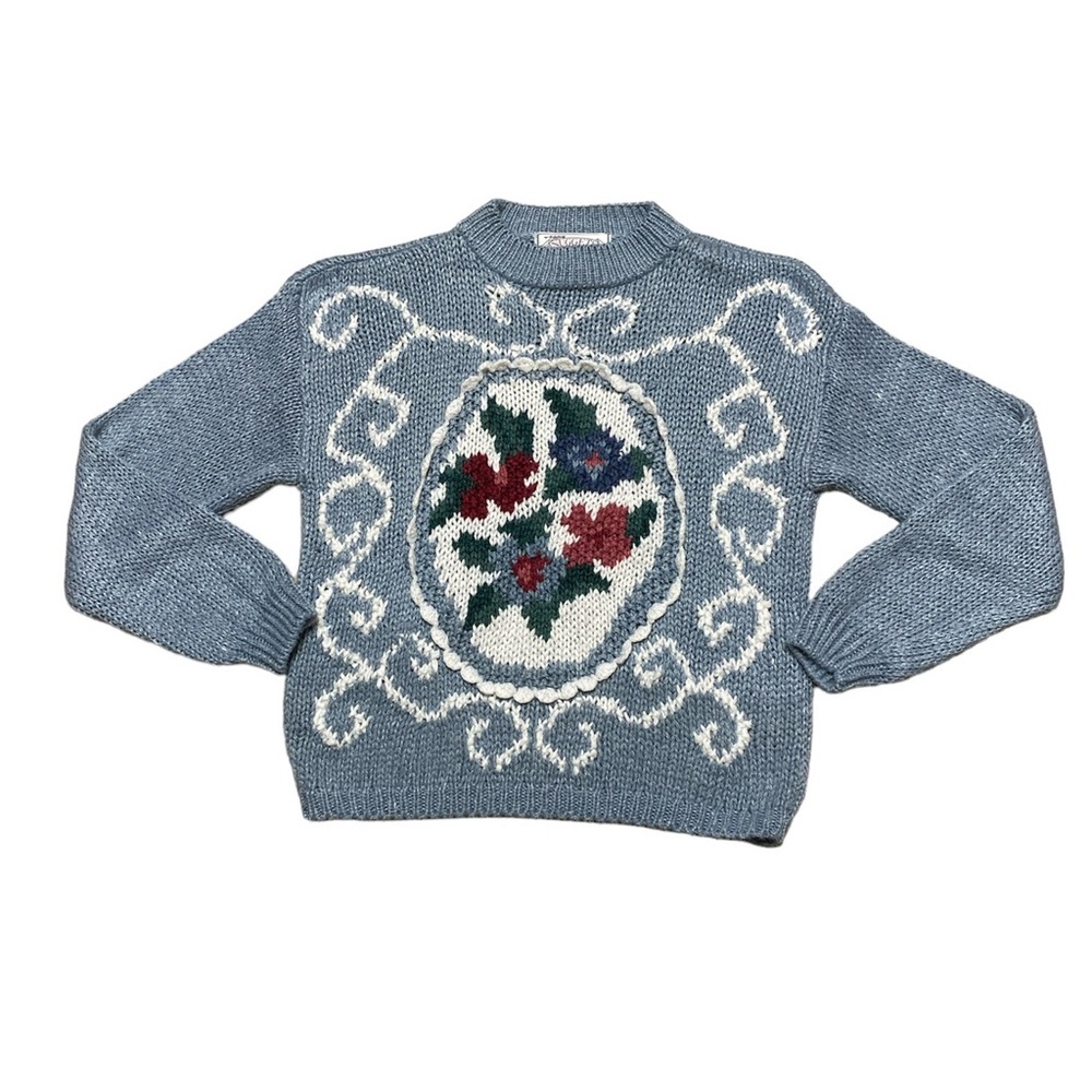 Vintage Crewneck Sweater Womens L Nuggets Cottagecore Floral Long Sleeve Top 90s